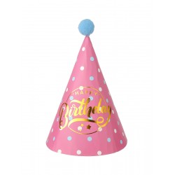 Birthday Party Hat(Pink, Wavy Dots)