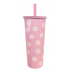 Ποτήρι απο Ανοξείδωτο Ατσάλι με Καλαμάκι 800ml Smiley Face