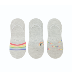 Women's Rainbow No-Show Socks (3 Pairs)(Gray)