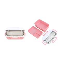 Double Layer Lunch Box with 4 Buckles 1500mL(Pink)