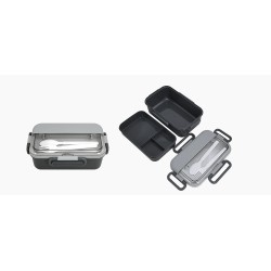 Double Layer Lunch Box with 4 Buckles 1500mL(Gray)
