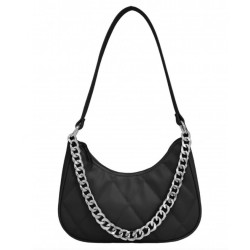 Rhombus Pattern Chain Shoulder Bag (Black)