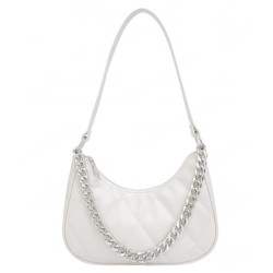 Rhombus Pattern Chain Shoulder Bag (White)