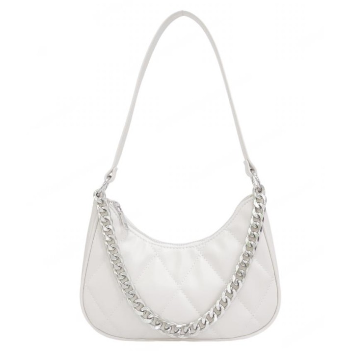Rhombus Pattern Chain Shoulder Bag (White)