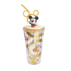 Μπουκάλι με Καλαμάκι Mickey Mouse Fun Life Χρυσό 480mL