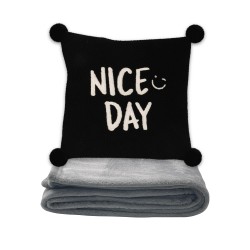 Black White Series Throw Pillow Blanket 2-in-1(Black)