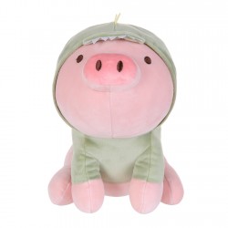 Sitting Piglet Plush Toy with Dinosaur Hoodie