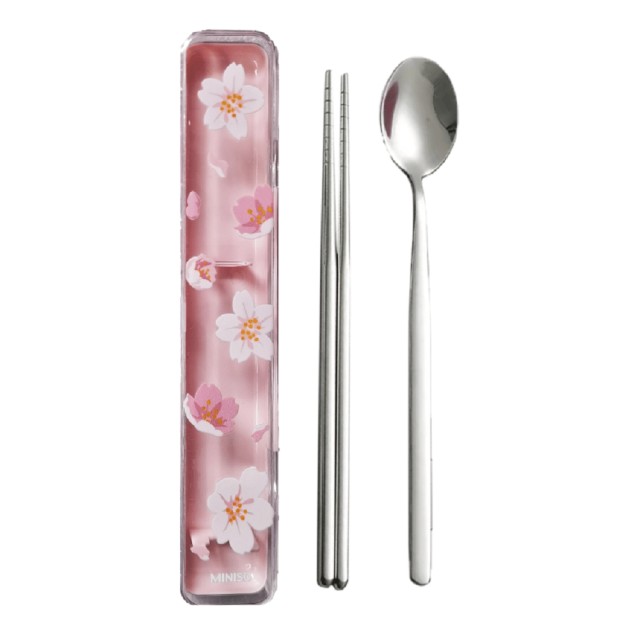 Σετ Κουτάλι και Chopsticks σε Θήκη Σχέδιο Λουλούδια Ροζ