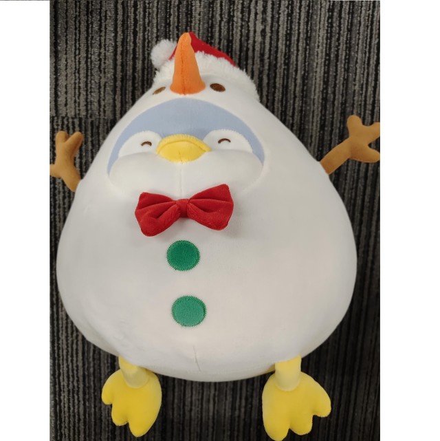 Λούτρινο Χριστουγεννιάτικο Κοτόπουλο Πιγκουίνος με Κουκούλα Χιονάνθρωπος Μπλε 25cm