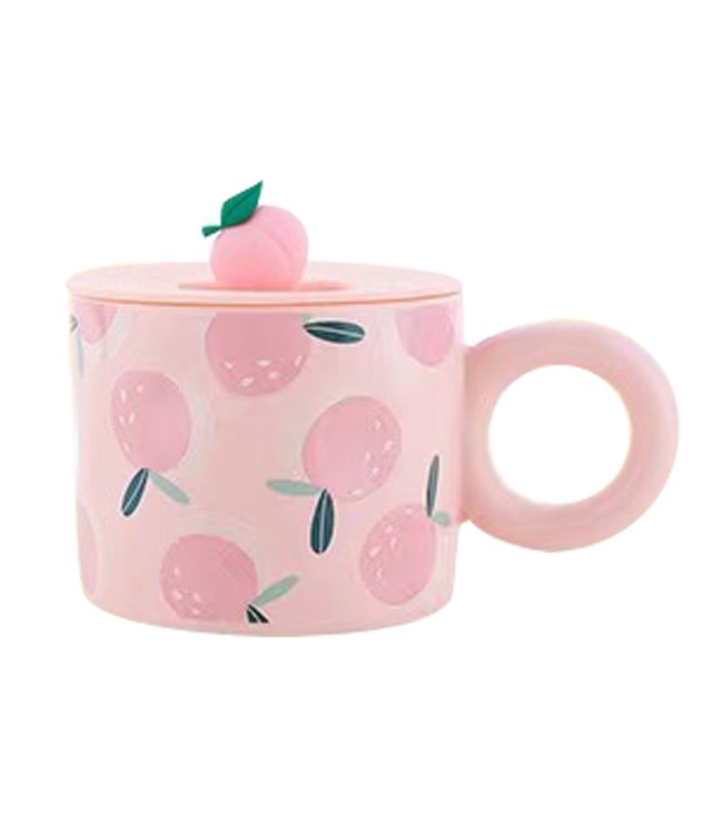Ceramic Mug with Lid Strawberry Pattern 380ml