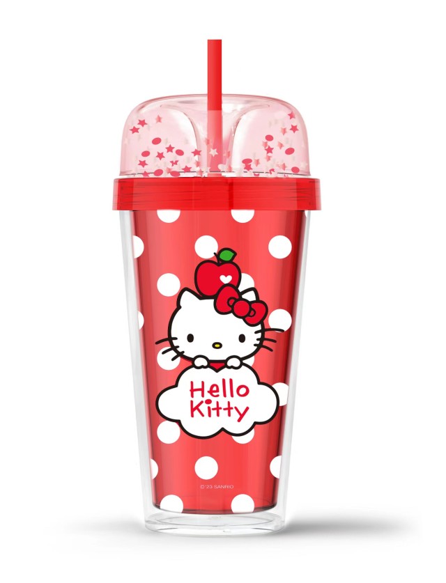 Double Walled Plastic Cup with Straw 480ml Hello Kitty