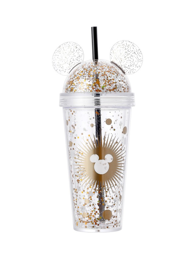 Plastic glass with a lid with straws and a straw 420ml Mickey