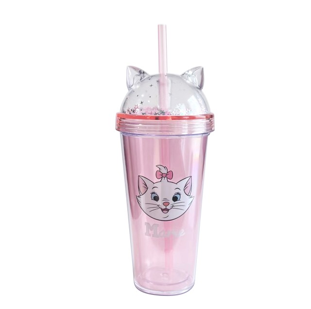 Plastic glass with lid and straw 420ml Marie