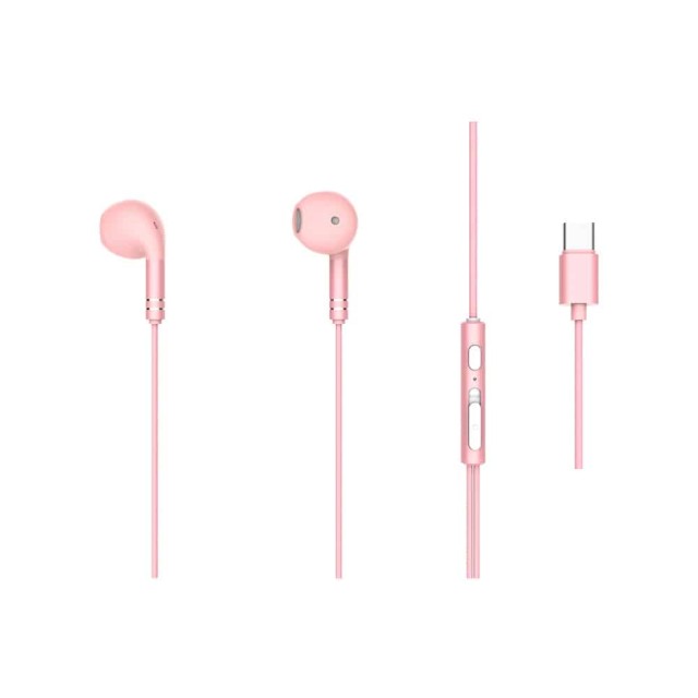 Ακουστικά Ψείρες Ενσύρματα Type-C με Μικρόφωνο Ροζ