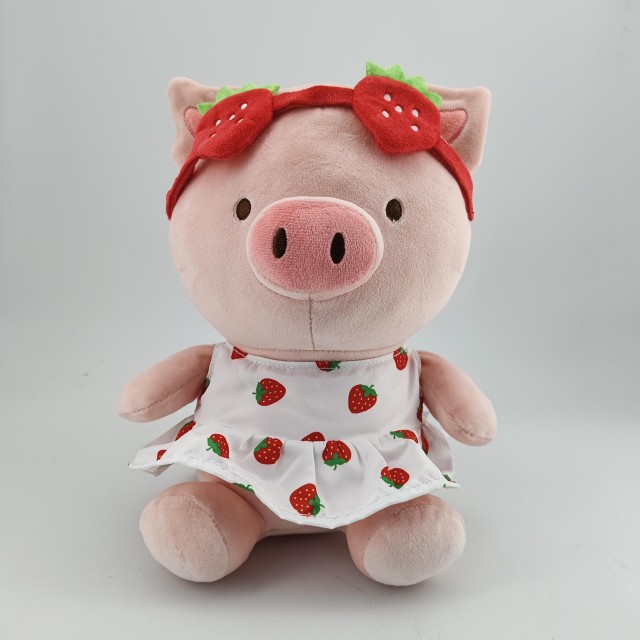 Plush Piglet with Dress and Glasses Strawberry 28cm