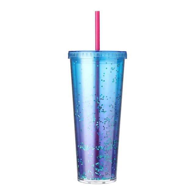 Ποτήρι Πλαστικό με Καλαμάκι Ντεγκραντέ 720ml Μπλε