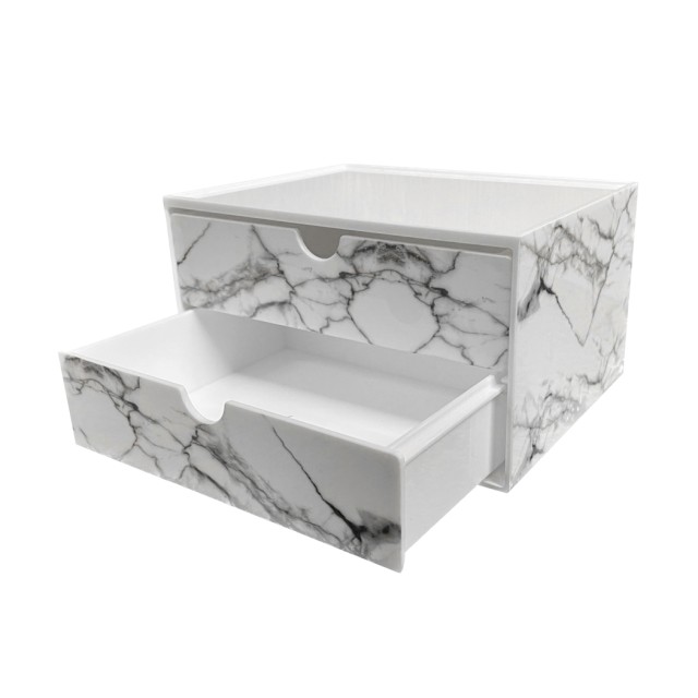 Cosmetic Organizer Box with Marble Pattern Drawers