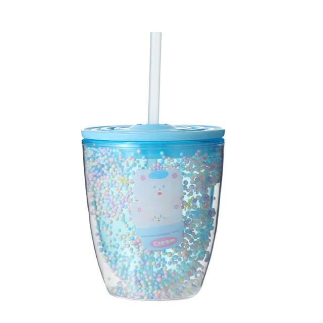 Ποτήρι Πλαστικό με Διπλό Τοίχωμα και Καλαμάκι 350ml Αρκουδάκι Μπλε