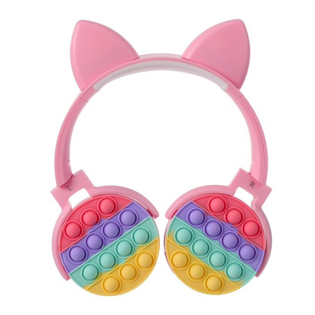 Ασύρματα Ακουστικά με Αυτιά Γάτας και Πολύχρωμα Φώτα Ροζ H06