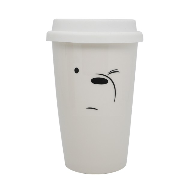 Ceramic Coffee Cup with Lid 400ml Ice Bear