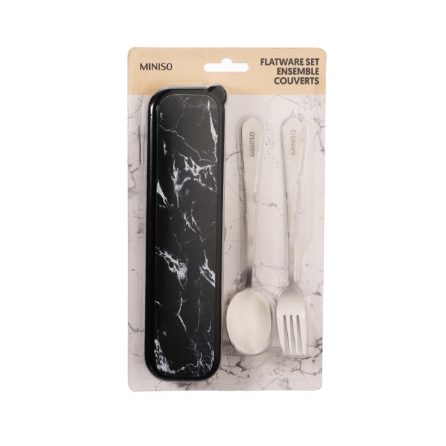 Cutlery Set with Black Marble Pattern Case