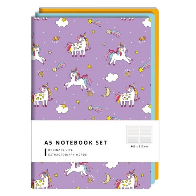 Set of Notebooks A5 28 Sheets Unicorn 3pcs