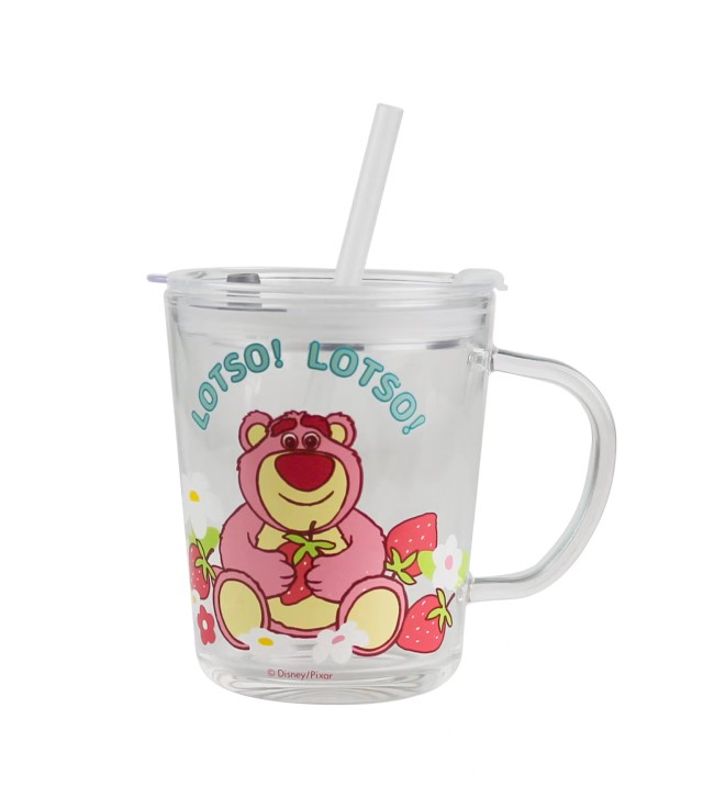 Glass Cup with Lid and Straw 400ml Lotso