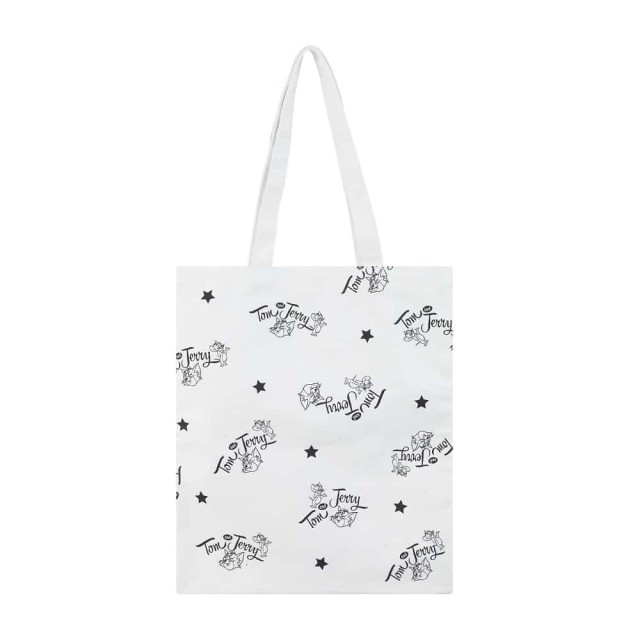 Υφασμάτινη Τσάντα Για Ψώνια Με Γράμματα Tom & Jerry Άσπρη